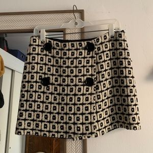 Milly of New York Black & Cream Tweed Button Mini Skirt Size Medium
